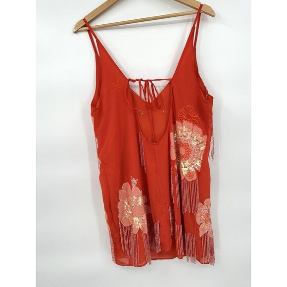 ASOS Design Floral Applique Slip Mini Dress Orange Embellishment Sparkle Size 8 - Picture 7 of 10
